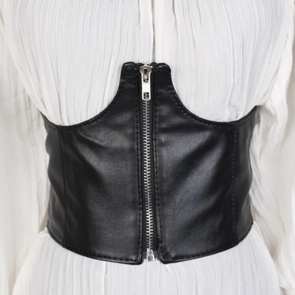 Romwe black faux leather corset top